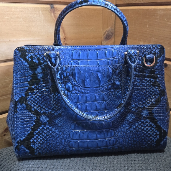 Brahmin Finley Blue Viper Genuine Leather Satchel - Picture 6 of 6